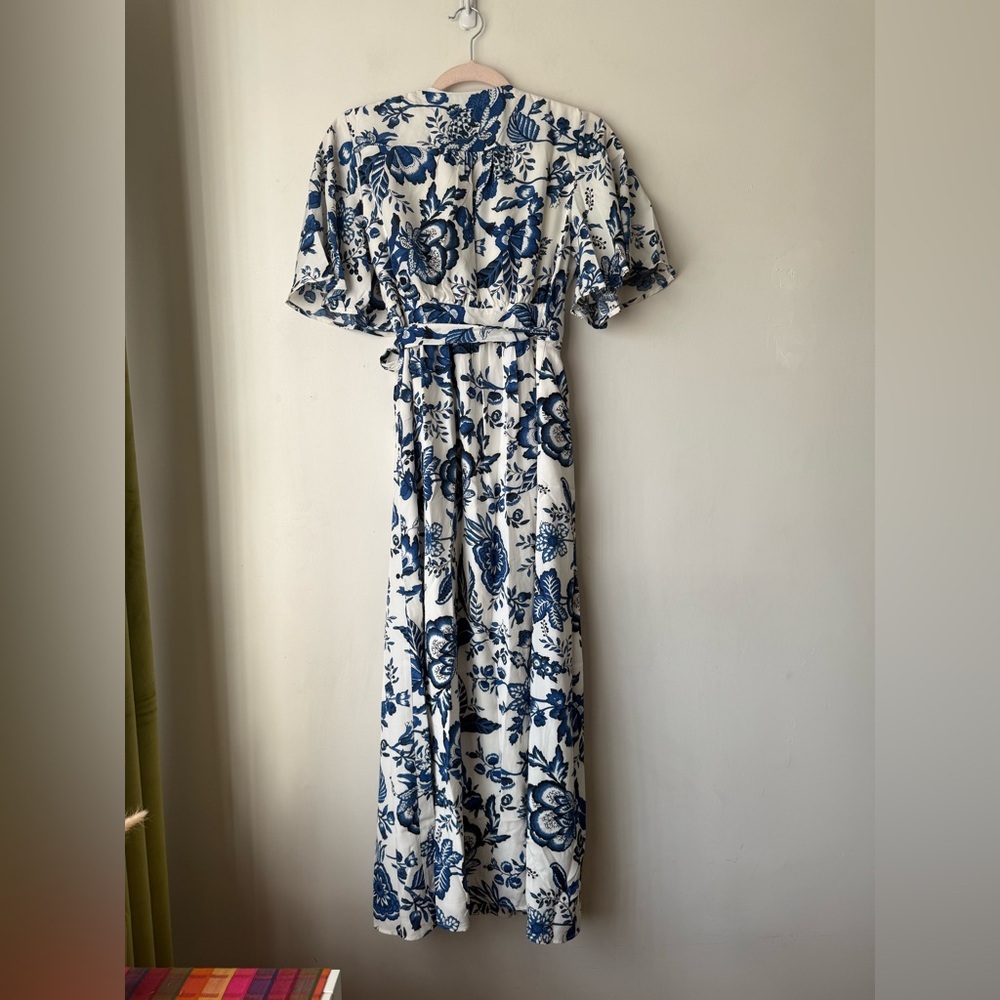 Petal & Pup Kaleen Blue & White Floral Midi Wrap Dress S - Picture 7 of 7